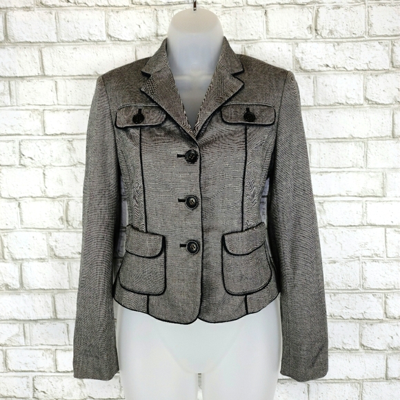 LOFT Jackets & Blazers - Ann Taylor Loft | Grey Blazer with Black Piping
